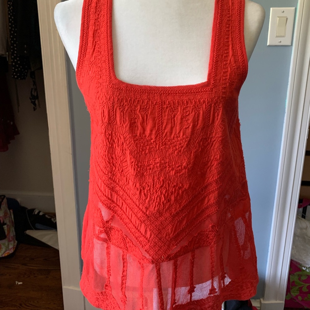Red lace tunic top